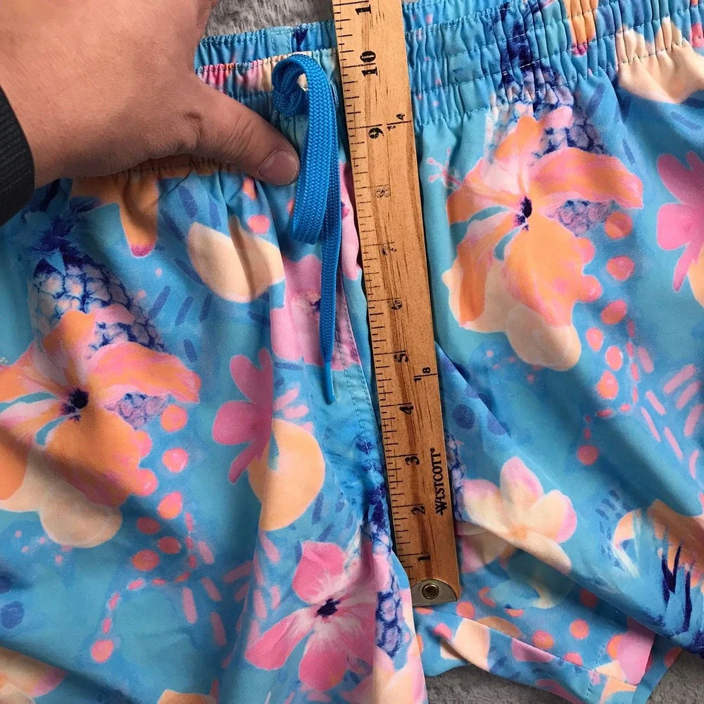 Chubbies Blue Floral Linerless Swim Trunks with Pink & Peach Accents